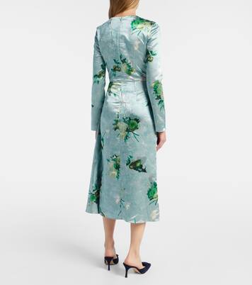 Draped floral satin midi dress | Erdem