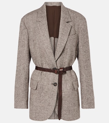 Belted herringbone wool-blend blazer | Brunello Cucinelli
