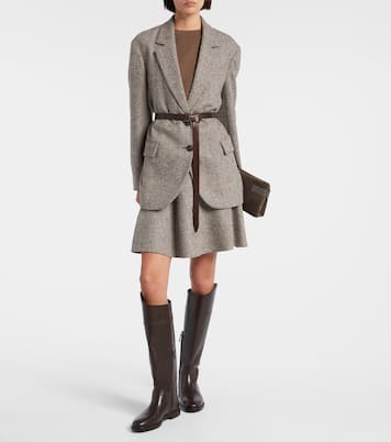 Belted herringbone wool-blend blazer | Brunello Cucinelli