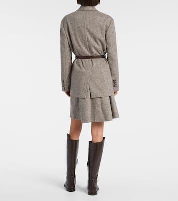 Belted herringbone wool-blend blazer | Brunello Cucinelli