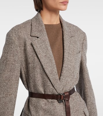 Belted herringbone wool-blend blazer | Brunello Cucinelli