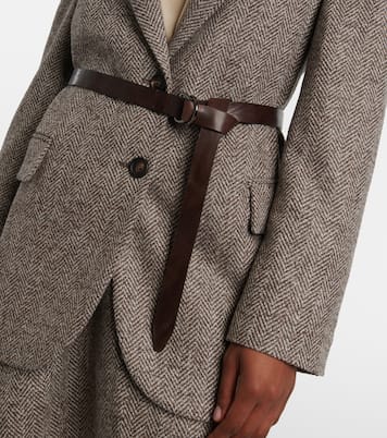 Belted herringbone wool-blend blazer | Brunello Cucinelli