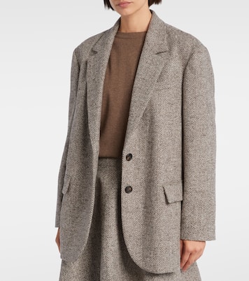 Belted herringbone wool-blend blazer | Brunello Cucinelli