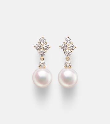 18kt gold drop earrings with pearls and diamonds | Mikimoto