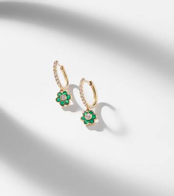 Flora 18kt gold huggie earrings with diamonds and emeralds | Anita Ko