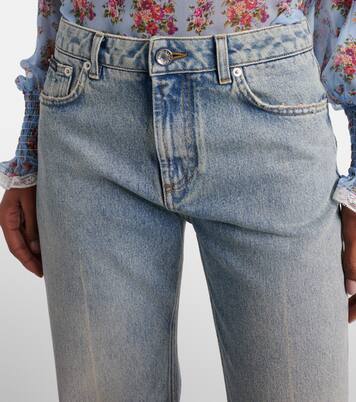 Straight Jeans mit Leder | Dolce&Gabbana