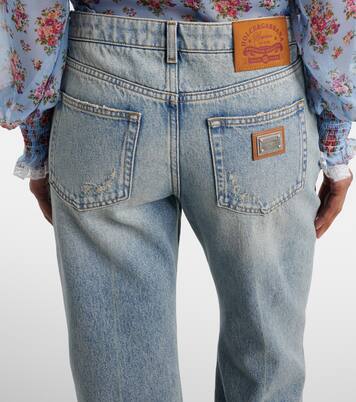 Straight Jeans mit Leder | Dolce&Gabbana