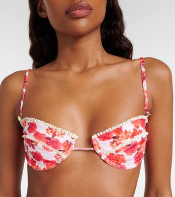 Faith floral lace-trimmed bikini top | Bananhot