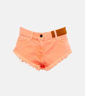 Shorts di jeans a vita media con frange | Palm Angels