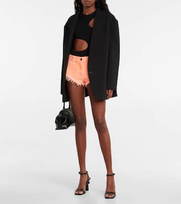 Shorts di jeans a vita media con frange | Palm Angels