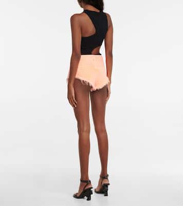 Shorts di jeans a vita media con frange | Palm Angels