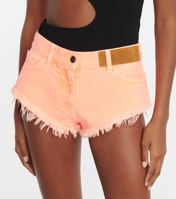 Shorts di jeans a vita media con frange | Palm Angels