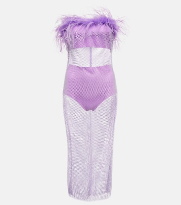 Vestido midi con plumas adornado | Giuseppe di Morabito