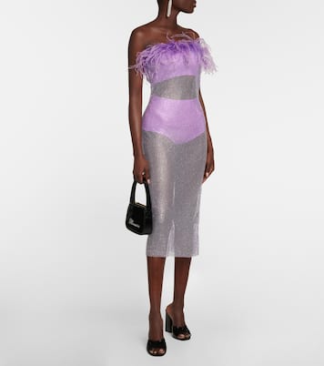 Vestido midi con plumas adornado | Giuseppe di Morabito