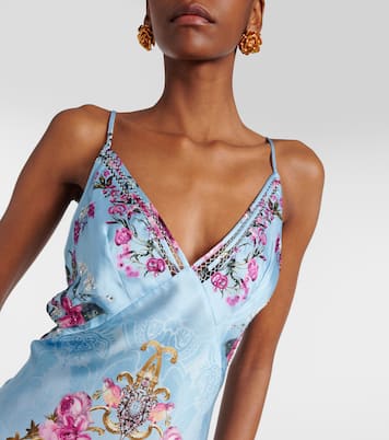 Embellished floral silk satin slip dress | Camilla