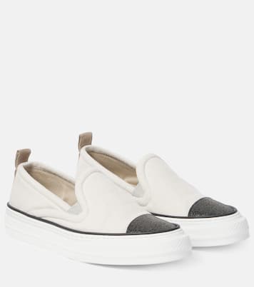 Slip-on in canvas con monili | Brunello Cucinelli