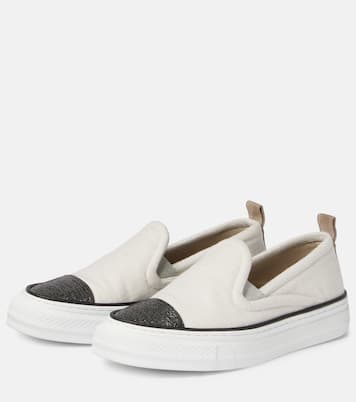 Slip-on in canvas con monili | Brunello Cucinelli