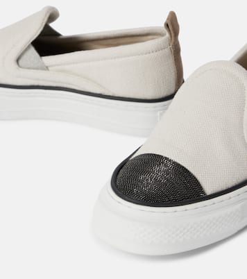 Slip-on in canvas con monili | Brunello Cucinelli