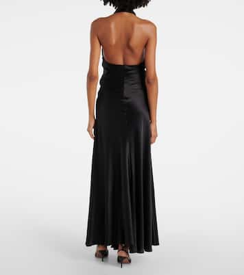 Vestido largo de satén de seda con aplique floral | Rodarte