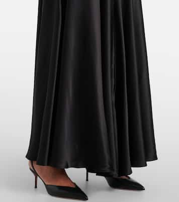 Vestido largo de satén de seda con aplique floral | Rodarte