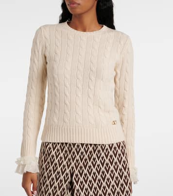 Cable-knit ruffled cashmere sweater | Valentino
