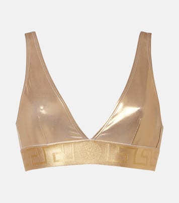 Haut de bikini métallisé à logo | Versace