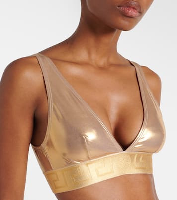 Haut de bikini métallisé à logo | Versace