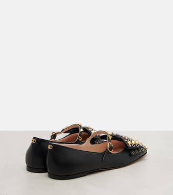 Bailarinas Mary Jane Bowow de piel con tachuelas | Valentino Garavani