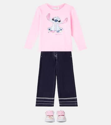 x Disney® Stitch cotton-blend jersey top | Monnalisa