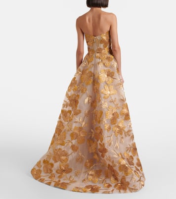 Robe longue brodée en raphia mélangé | Monique Lhuillier