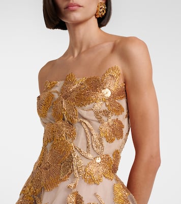 Robe longue brodée en raphia mélangé | Monique Lhuillier