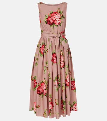 Floral belted cotton midi dress | Dolce&Gabbana