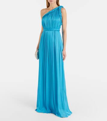 Isilda lamé georgette one-shoulder gown | Costarellos