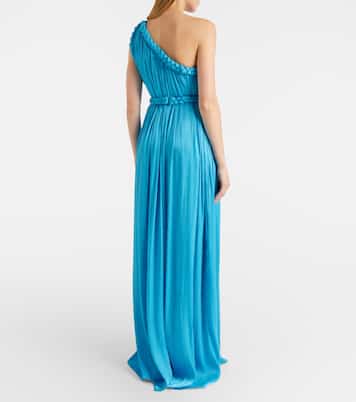 Isilda lamé georgette one-shoulder gown | Costarellos