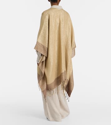 Fringed linen-blend lamé poncho | Brunello Cucinelli
