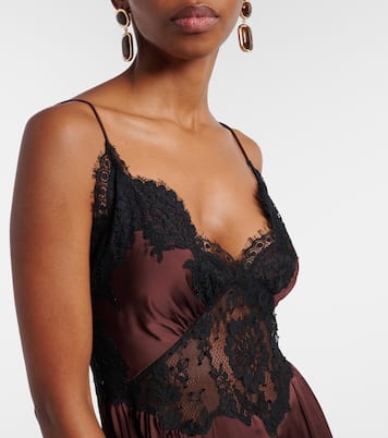 Lace-trimmed pleated satin maxi dress | Self-Portrait