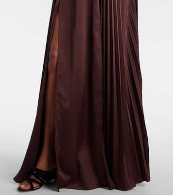 Lace-trimmed pleated satin maxi dress | Self-Portrait