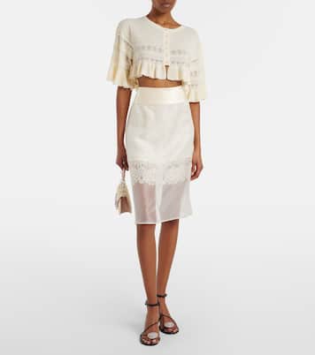 Cropped open-knit ruffled cardigan | Xu Zhi