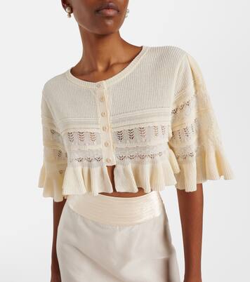 Cropped open-knit ruffled cardigan | Xu Zhi