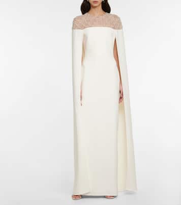 Bridal - Abito lungo in crêpe con mantella | Safiyaa