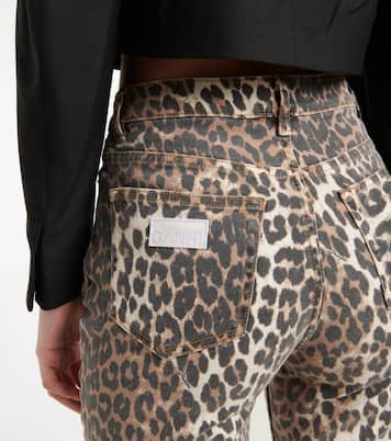Leopard-print high-rise flared jeans | Ganni