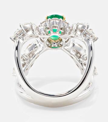 Anello Reign Supreme in oro bianco 18kt con diamanti e smeraldi | Yeprem