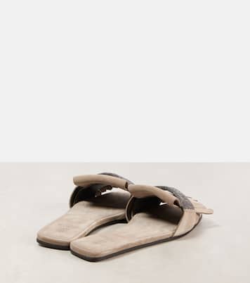 Fringed suede slippers | Brunello Cucinelli
