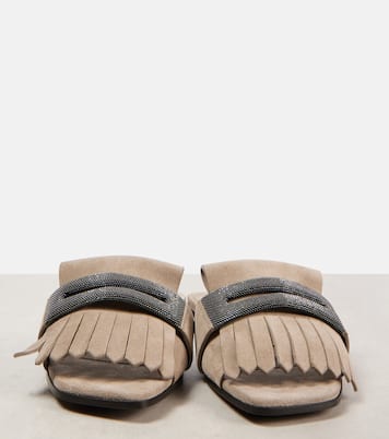 Fringed suede slippers | Brunello Cucinelli