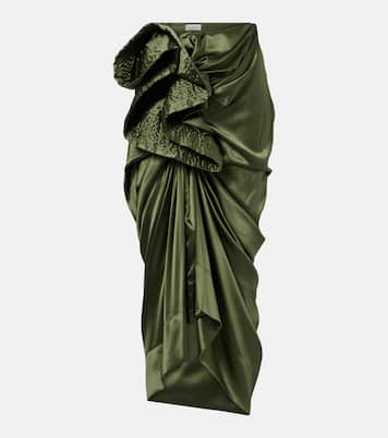 Gathered silk-blend satin midi skirt | Dries Van Noten