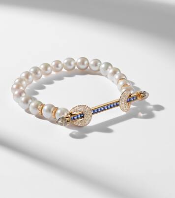 Armband Chakra aus Süßwasserperlen mit 18kt Gelbgold (750/1000), Diamanten, Saphiren und Quarz | Ananya