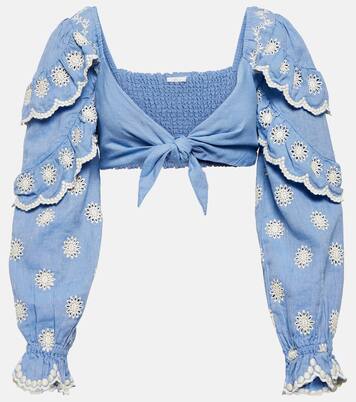 Cropped-Top Milanti aus Baumwolle und Leinen | LoveShackFancy