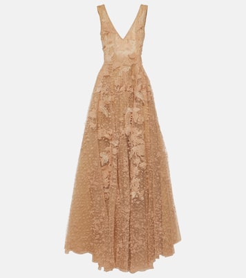 Abito lungo in tulle con applicazioni | Costarellos