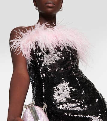Feather-trimmed sequined midi dress | Self-Portrait