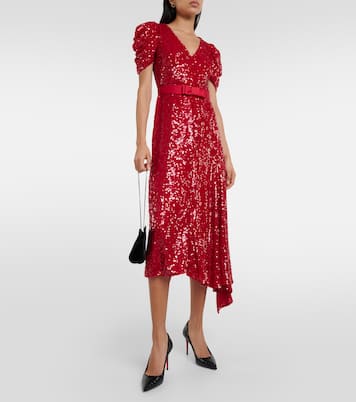 Robe midi asymétrique à sequins | Erdem